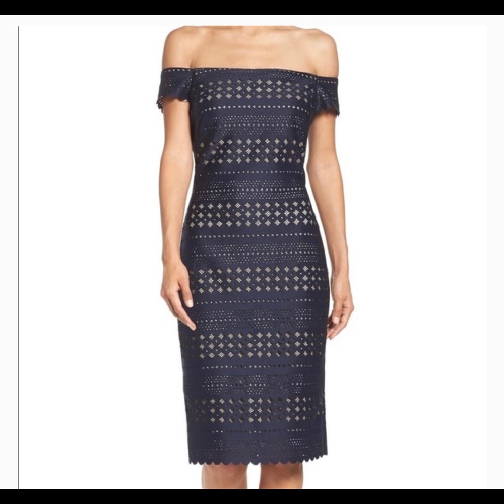 Eliza J Off the Shoulder Sheath Dress.